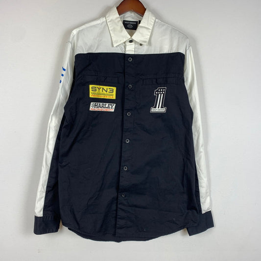 【中古品】【メンズ】 HARLEY DAVIDSON ハーレーダビッドソン VICTORY COLORBLOCK BUTTON UP MECHANIC RACING SHIRT 96072-24VM ビクトリー カラーブロック メカニック レーシング シャツ 145-260301-ko-14-fuz サイズ：M カラー：ブラック/ホワイト 万代Net店