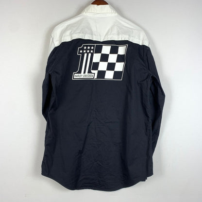 【中古品】【メンズ】 HARLEY DAVIDSON ハーレーダビッドソン VICTORY COLORBLOCK BUTTON UP MECHANIC RACING SHIRT 96072-24VM ビクトリー カラーブロック メカニック レーシング シャツ 145-260301-ko-14-fuz サイズ：M カラー：ブラック/ホワイト 万代Net店