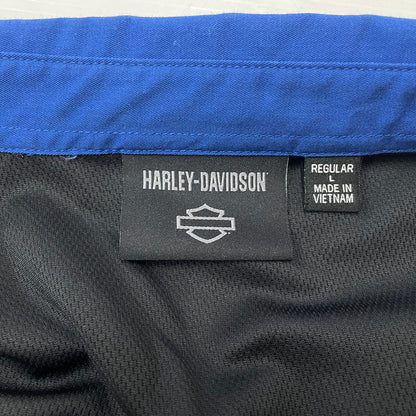 【中古品】【メンズ】 HARLEY DAVIDSON ハーレーダビッドソン VICTORY COLORBLOCK BUTTON UP MECHANIC RACING SHIRT 96072-24VM ビクトリー カラー ブロック ボタンアップ メカニック レーシング シャツ トップス 145-260301-ko-13-tei サイズ：L カラー：ブルー/ブラック 万代Net店