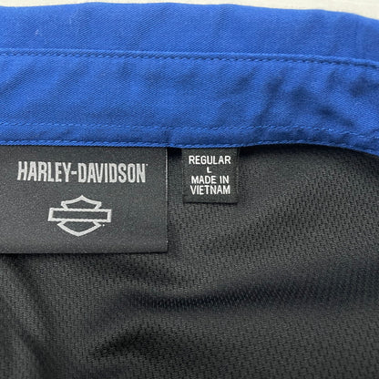 【中古品】【メンズ】 HARLEY DAVIDSON ハーレーダビッドソン VICTORY COLORBLOCK BUTTON UP MECHANIC RACING SHIRT 96072-24VM ビクトリー カラー ブロック ボタンアップ メカニック レーシング シャツ トップス 145-260301-ko-13-tei サイズ：L カラー：ブルー/ブラック 万代Net店