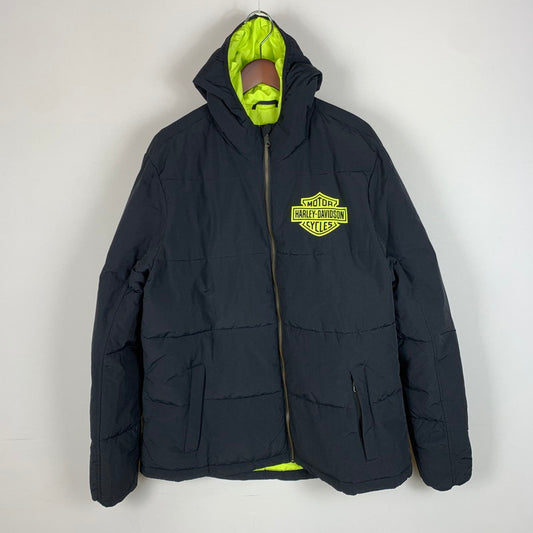 【中古品】【メンズ】 HARLEY DAVIDSON ハーレーダビッドソン BAR & SHIELD HOODED PUFFER 97423-24VM バー ＆ シールド フーデッド パファー アウター 145-260227-ks-11-tei サイズ：L カラー：ブラック 万代Net店