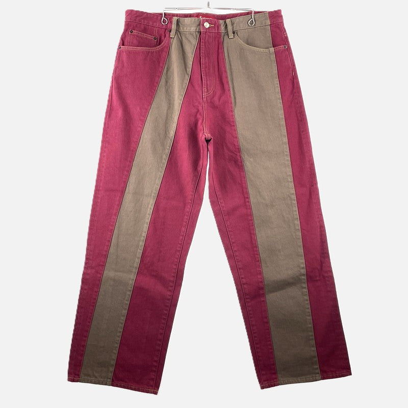 【中古品】【メンズ】 Supreme シュプリーム 25SS PANELD STRIPE BAGGY JEAN パネル ストライプ バギージーンズ ボトムス デニムパンツ 149-260225-yo-12-tei サイズ：38 カラー：ピンク/ベージュ 万代Net店