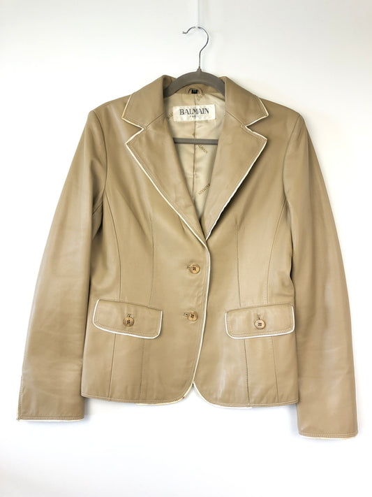 【中古品】【メンズ】 BALMAIN バルマン Leather Tailored Jacket レザーテーラードジャケット アウター 147-260819-SH-01-hon サイズ：11 カラー：ベージュ 万代Net店