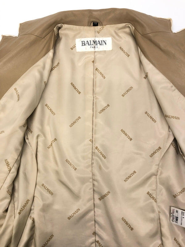 【中古品】【メンズ】 BALMAIN バルマン Leather Tailored Jacket レザーテーラードジャケット アウター 147-260819-SH-01-hon サイズ：11 カラー：ベージュ 万代Net店