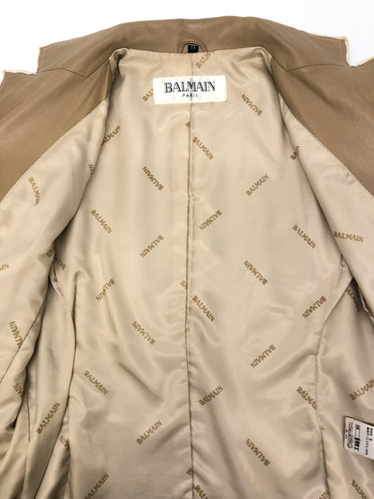 【中古品】【メンズ】 BALMAIN バルマン Leather Tailored Jacket レザーテーラードジャケット アウター 147-260819-SH-01-hon サイズ：11 カラー：ベージュ 万代Net店