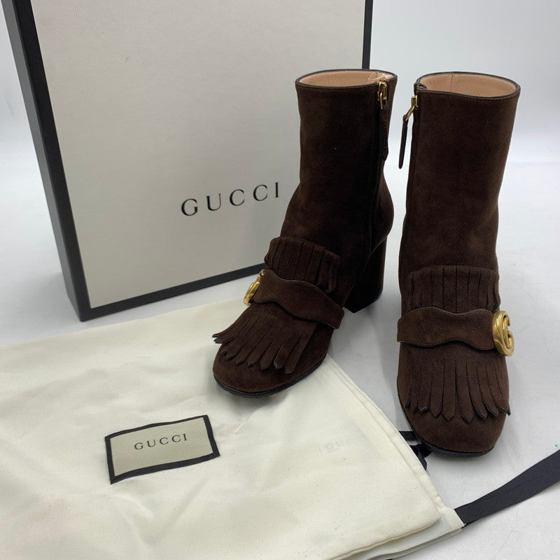 【中古品】【レディース】 GUCCI グッチ GG MARMONT FRINGED SUEDE ANKLE BOOTS 408210 GGマーモント フリンジスエード アンクルブーツ 靴 ショートブーツ 183-260228-ko-08-tei サイズ：35.5 カラー：ブラウン 万代Net店