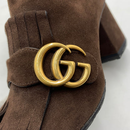 【中古品】【レディース】 GUCCI グッチ GG MARMONT FRINGED SUEDE ANKLE BOOTS 408210 GGマーモント フリンジスエード アンクルブーツ 靴 ショートブーツ 183-260228-ko-08-tei サイズ：35.5 カラー：ブラウン 万代Net店
