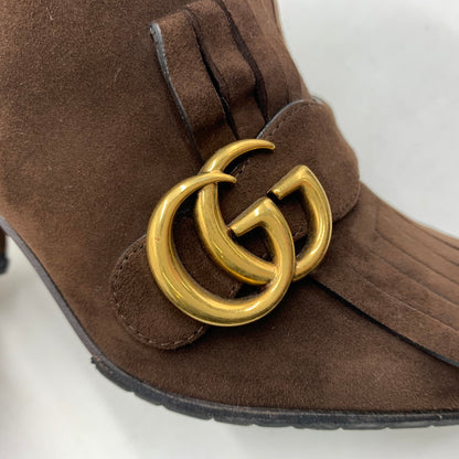 【中古品】【レディース】 GUCCI グッチ GG MARMONT FRINGED SUEDE ANKLE BOOTS 408210 GGマーモント フリンジスエード アンクルブーツ 靴 ショートブーツ 183-260228-ko-08-tei サイズ：35.5 カラー：ブラウン 万代Net店