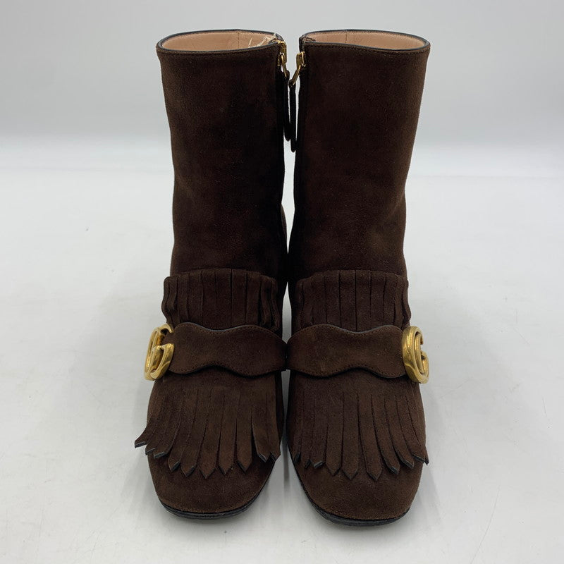 【中古品】【レディース】 GUCCI グッチ GG MARMONT FRINGED SUEDE ANKLE BOOTS 408210 GGマーモント フリンジスエード アンクルブーツ 靴 ショートブーツ 183-260228-ko-08-tei サイズ：35.5 カラー：ブラウン 万代Net店