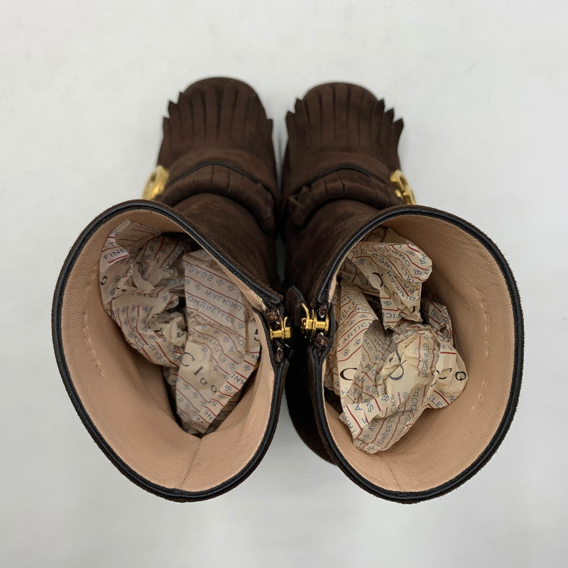【中古品】【レディース】 GUCCI グッチ GG MARMONT FRINGED SUEDE ANKLE BOOTS 408210 GGマーモント フリンジスエード アンクルブーツ 靴 ショートブーツ 183-260228-ko-08-tei サイズ：35.5 カラー：ブラウン 万代Net店