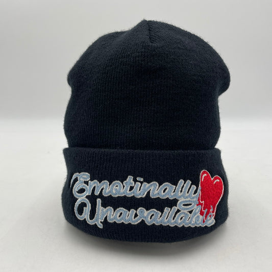 【中古品】【メンズ/レディース】 EMOTIONALLY UNAVAILABLE エモーショナリー アンアベイラブル LOGO BEANIE EU-YS1-0000-054 ロゴ ビーニー ニット帽 185-260228-yo-01-tei サイズ：F カラー：ブラック 万代Net店