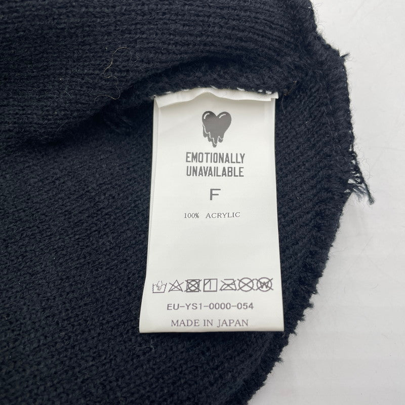 【中古品】【メンズ/レディース】 EMOTIONALLY UNAVAILABLE エモーショナリー アンアベイラブル LOGO BEANIE EU-YS1-0000-054 ロゴ ビーニー ニット帽 185-260228-yo-01-tei サイズ：F カラー：ブラック 万代Net店