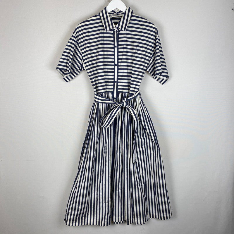 【中古品】【レディース】 Kate Spade ケイトスペード ストライプド ミディ シャツ ドレス KK858 XSI S 半袖 トップス 168-260304-ks-23-tei サイズ：M カラー：Sインク／Fクリーム 万代Net店