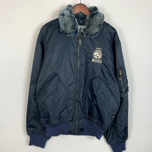 【中古品】【メンズ】 BOSS ボス NYLON FUR JACKET ナイロン ファー ジャケット ライトアウター 145-260306-ko-05-tei サイズ：不明 カラー：ネイビー 万代Net店
