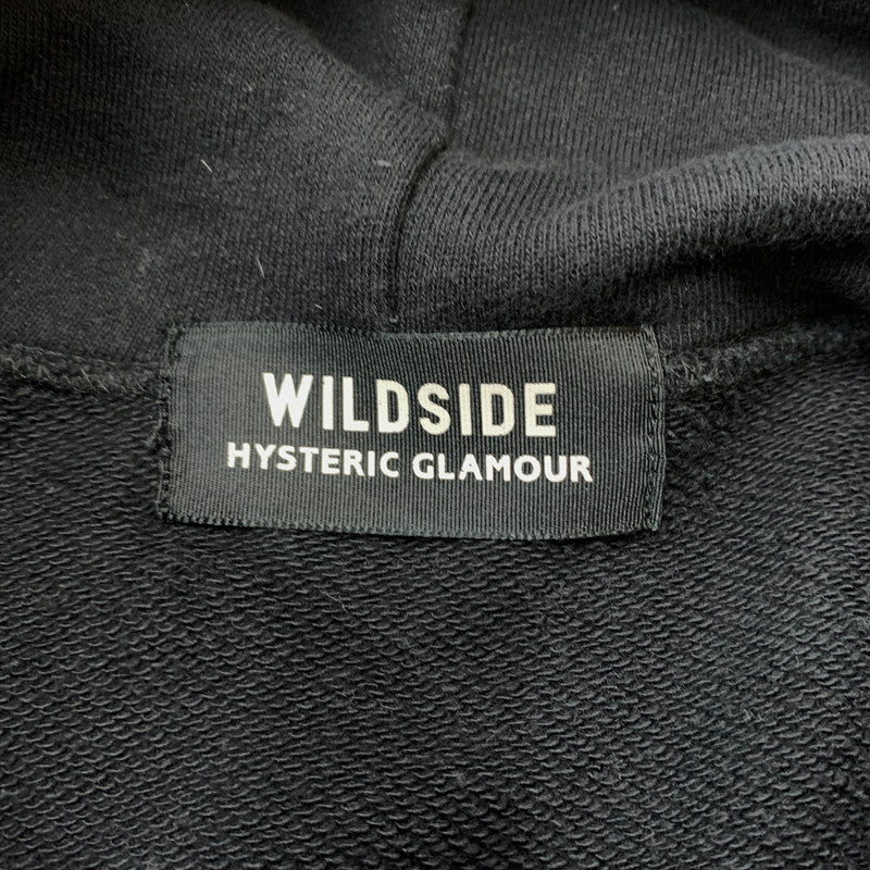【中古品】【メンズ】 WILDSIDE ワイルドサイド × HYSTERIC GLAMOUR ヒステリックグラマー 別注 コラボ PEONY PUNK HOODIE SE-T23-033 ピオニー パンク フーディ トップス プルオーバーパーカー 140-260304-ko-08-fuzh サイズ：3 カラー：ブラック 万代Net店