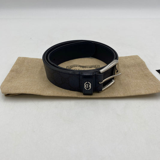 【中古品】【メンズ】 GUCCI グッチ 673921 インターロッキングG ディテール付き ベルト アクセサリー 182-260309-ks-06-tei サイズ：90 カラー：ブラック GGスプリーム キャンバス 万代Net店