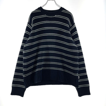 【中古品】【メンズ】 CHUNKY COTTON STRIPE SWEATER 117272 チャンキー コットン ストライプ セーター 長袖 トップス 142-260313-yo-16-fuzh サイズ：S カラー：ネイビー 万代Net店