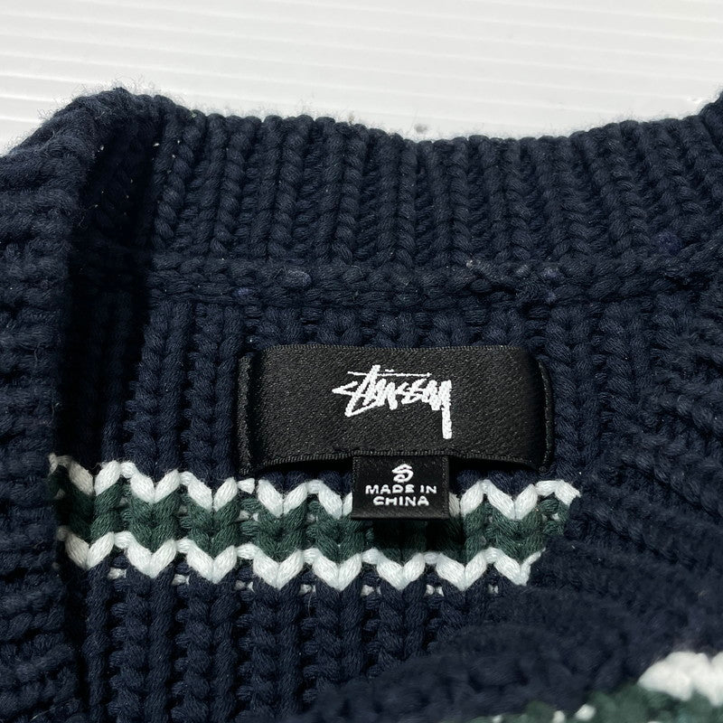 【中古品】【メンズ】 CHUNKY COTTON STRIPE SWEATER 117272 チャンキー コットン ストライプ セーター 長袖 トップス 142-260313-yo-16-fuzh サイズ：S カラー：ネイビー 万代Net店