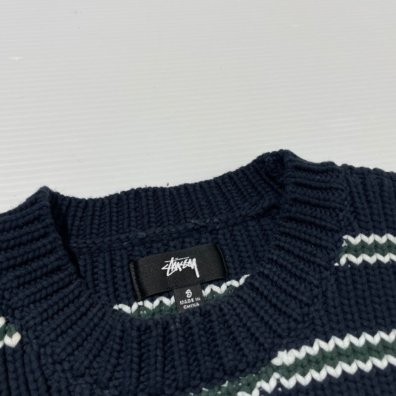【中古品】【メンズ】 CHUNKY COTTON STRIPE SWEATER 117272 チャンキー コットン ストライプ セーター 長袖 トップス 142-260313-yo-16-fuzh サイズ：S カラー：ネイビー 万代Net店