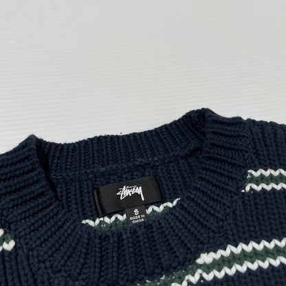 【中古品】【メンズ】 CHUNKY COTTON STRIPE SWEATER 117272 チャンキー コットン ストライプ セーター 長袖 トップス 142-260313-yo-16-fuzh サイズ：S カラー：ネイビー 万代Net店