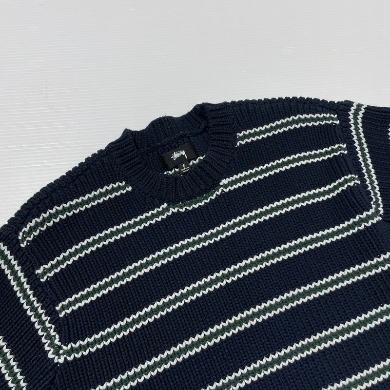 【中古品】【メンズ】 CHUNKY COTTON STRIPE SWEATER 117272 チャンキー コットン ストライプ セーター 長袖 トップス 142-260313-yo-16-fuzh サイズ：S カラー：ネイビー 万代Net店