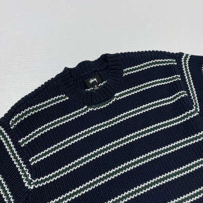 【中古品】【メンズ】 CHUNKY COTTON STRIPE SWEATER 117272 チャンキー コットン ストライプ セーター 長袖 トップス 142-260313-yo-16-fuzh サイズ：S カラー：ネイビー 万代Net店