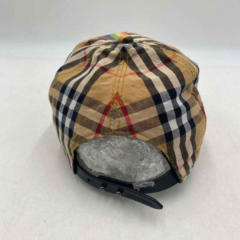 【中古品】【レディース】 BURBERRY バーバリー RAINBOW NOVA CHECK CAP レインボー ノヴァ チェック キャップ 帽子 185-260316-ks-30-tei サイズ：M/L カラー：ベージュ 万代Net店