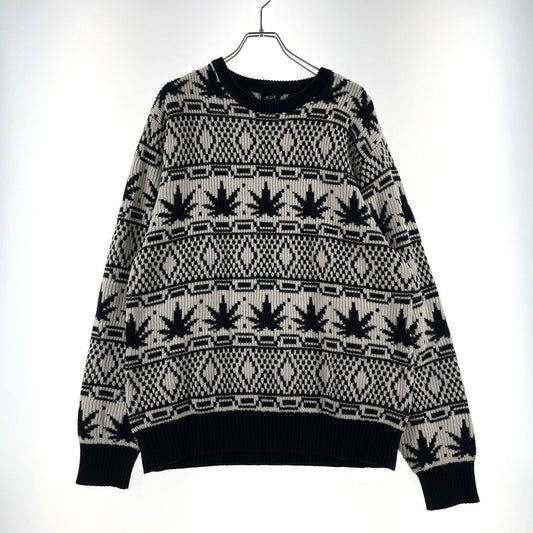 【中古品】【メンズ】 HUF ハフ APRES CREWNECK SWEATER アプレ クルーネック セーター 長袖 トップス ニット 142-260313-yo-14-tei サイズ：L カラー：ブラック 万代Net店