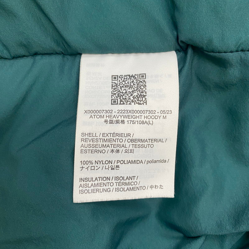 【中古品】【メンズ】 ARC'TERYX アークテリクス ATOM HEAVY WEIGHT HOODY X000007302 アトム ヘビーウエイト フーディ アウター 中綿ジャケット 144-260313-ks-08-tei サイズ：M/※フード周り汚れあり カラー：グリーン 万代Net店