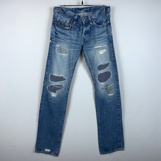 【中古品】【メンズ】 HYSTERIC GLAMOUR ヒステリックグラマー STUDDED DISTRESSED DENIM PANTS 0212AP03 スタッズ ダメージ デニムパンツ ボトムス ジーンズ SP加工パンツ 151-260313-ko-15-tei サイズ：28 カラー：インディゴ 万代Net店