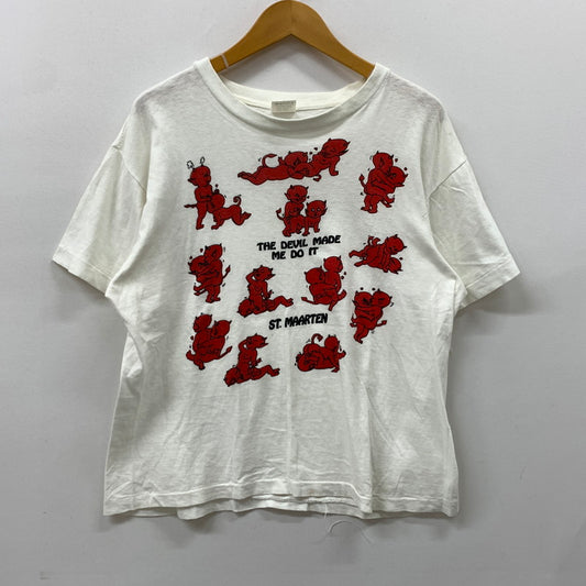 【中古品】【メンズ】 UNKNOWN 90's THE DEVIL MADE ME DO IT TEE 90年代 デビル メイド Tシャツ トップス 半袖 145-260315-ko-28-tei サイズ：L カラー：ホワイト 万代Net店
