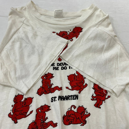 【中古品】【メンズ】 UNKNOWN 90's THE DEVIL MADE ME DO IT TEE 90年代 デビル メイド Tシャツ トップス 半袖 145-260315-ko-28-tei サイズ：L カラー：ホワイト 万代Net店