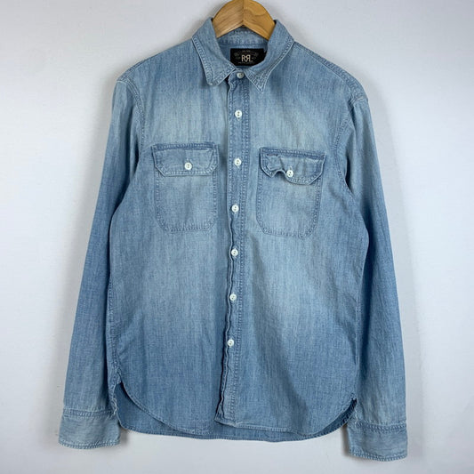 【中古品】【メンズ】 RRL ダブルアールエル CHAMBRAY WORK SHIRT シャンブレー ワークシャツ トップス 長袖 ボタンダウン 145-260316-ko-03-tei サイズ：S カラー：ブルー 万代Net店