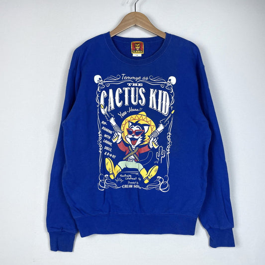 【中古品】【メンズ】 CREAM SODA クリームソーダ TEMMYE PRINT SWEAT SHIRT ティミー プリント スウェットシャツ 長袖 トップス トレーナー 145-260317-yo-04-tei サイズ：M カラー：ブルー 万代Net店