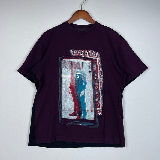 【中古品】【メンズ】 PRADA プラダ GRAPHIC DESIGN BICOLOR T-SHIRT グラフィック デザイン バイカラー Tシャツ 半袖 トップス 141-260318-yo-01-tei サイズ：M カラー：赤紫/ブラック 万代Net店