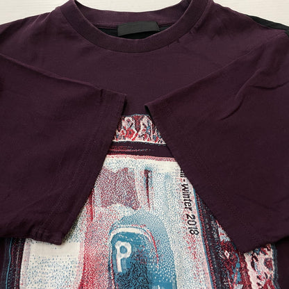 【中古品】【メンズ】 PRADA プラダ GRAPHIC DESIGN BICOLOR T-SHIRT グラフィック デザイン バイカラー Tシャツ 半袖 トップス 141-260318-yo-01-tei サイズ：M カラー：赤紫/ブラック 万代Net店