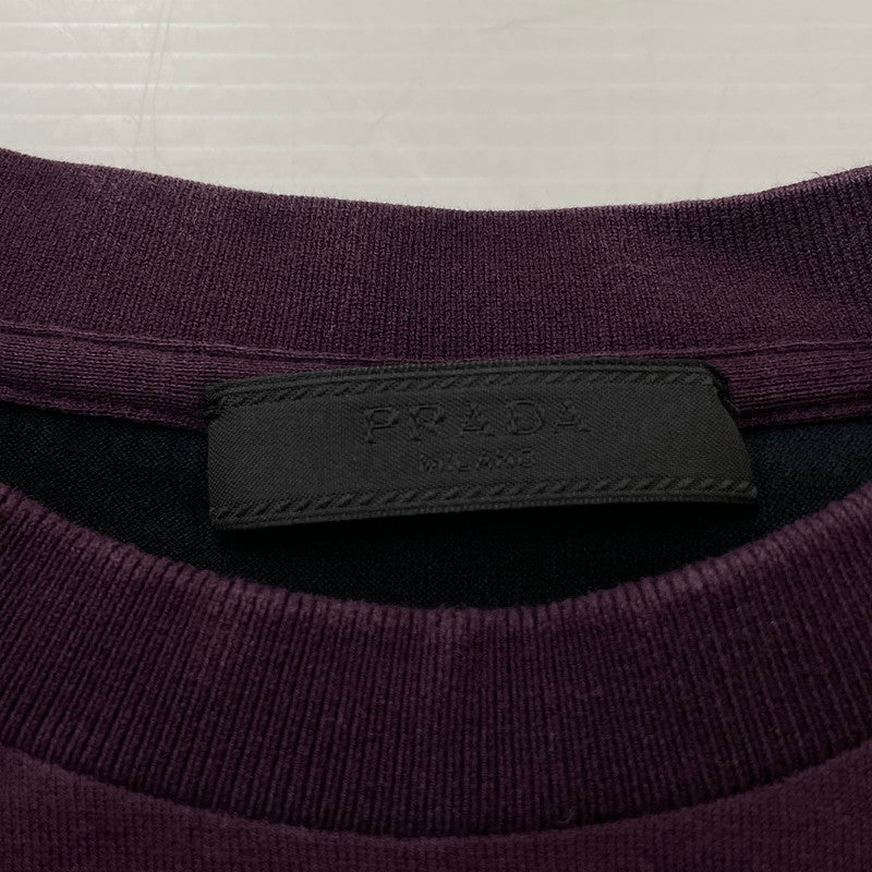 【中古品】【メンズ】 PRADA プラダ GRAPHIC DESIGN BICOLOR T-SHIRT グラフィック デザイン バイカラー Tシャツ 半袖 トップス 141-260318-yo-01-tei サイズ：M カラー：赤紫/ブラック 万代Net店