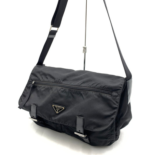 【中古品】【メンズ】 PRADA プラダ SHOULDER BAG トライアングルロゴ ショルダーバッグ カバン 180-260404-ko-02-tei サイズ：25 カラー：ブラック 万代Net店