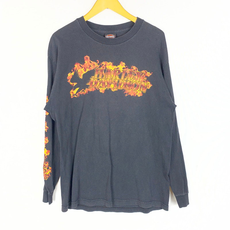 【中古品】【メンズ】 FLAME BIRD LOGO L/S TEE フレイム バード ロゴ ロングスリーブ Tシャツ 長袖 トップス 145-260401-ks-11-fuzh サイズ：L カラー：ブラック 万代Net店