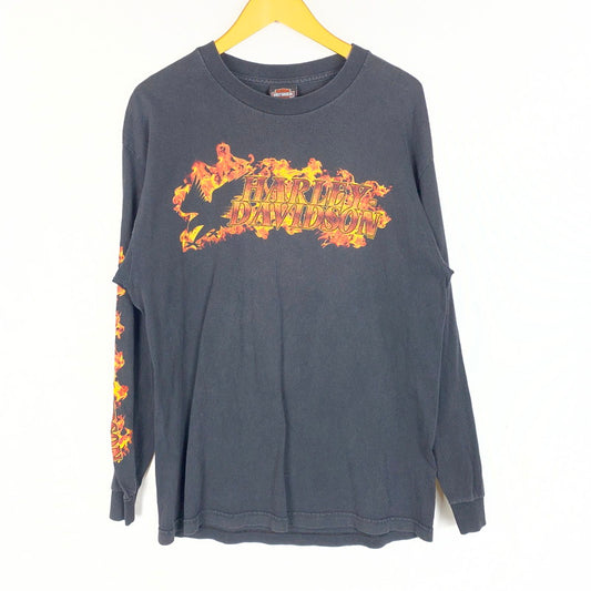 【中古品】【メンズ】 FLAME BIRD LOGO L/S TEE フレイム バード ロゴ ロングスリーブ Tシャツ 長袖 トップス 145-260401-ks-11-fuzh サイズ：L カラー：ブラック 万代Net店