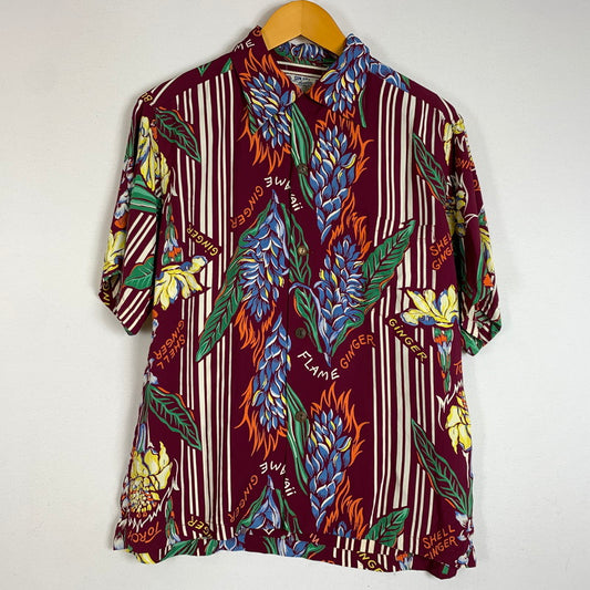 【中古品】【メンズ】 SUN SURF サンサーフ RAYON S/S GINGER BLOSSOM SHIRT SS34448 レーヨン ショートスリーブ ジンジャー ブロッサム シャツ トップス 半袖 アロハシャツ 145-260401-ko-03-tei サイズ：S カラー：ボルドー 万代Net店