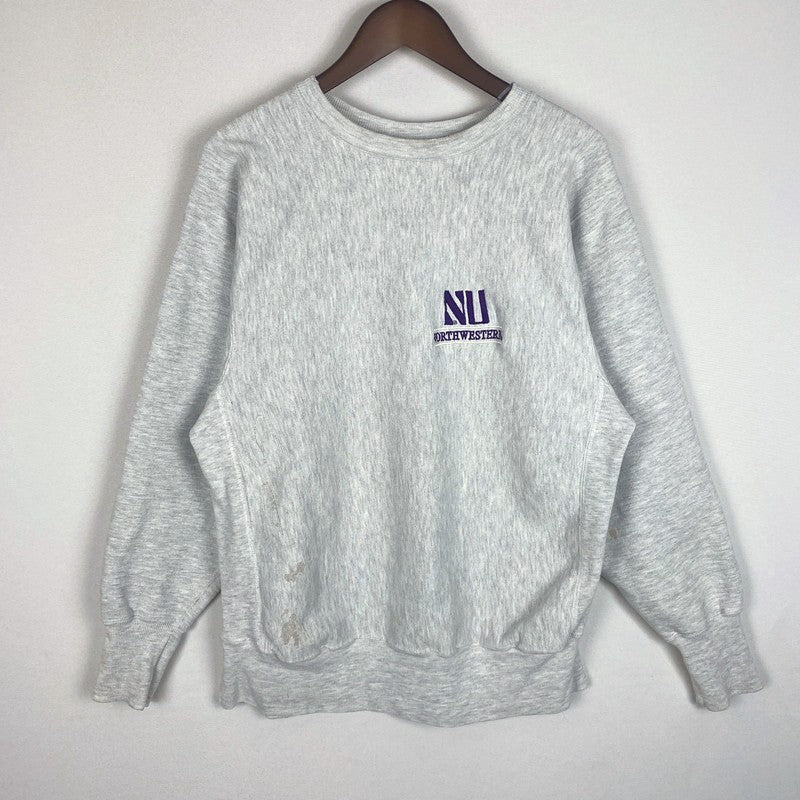 【現状渡し品】【メンズ】 Champion チャンピオン 90's REVERSE WEAVE COLLEGE LOGO SWEAT 90年代 リバースウィーブ カレッジロゴ NU刺繍 スウェット 長袖 トップス トレーナー 目無し 刺繍タグ 145-260331-yo-10-tei サイズ：L カラー：グレー 万代Net店