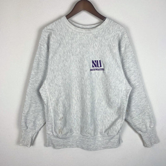 【現状渡し品】【メンズ】 Champion チャンピオン 90's REVERSE WEAVE COLLEGE LOGO SWEAT 90年代 リバースウィーブ カレッジロゴ NU刺繍 スウェット 長袖 トップス トレーナー 目無し 刺繍タグ 145-260331-yo-10-tei サイズ：L カラー：グレー 万代Net店
