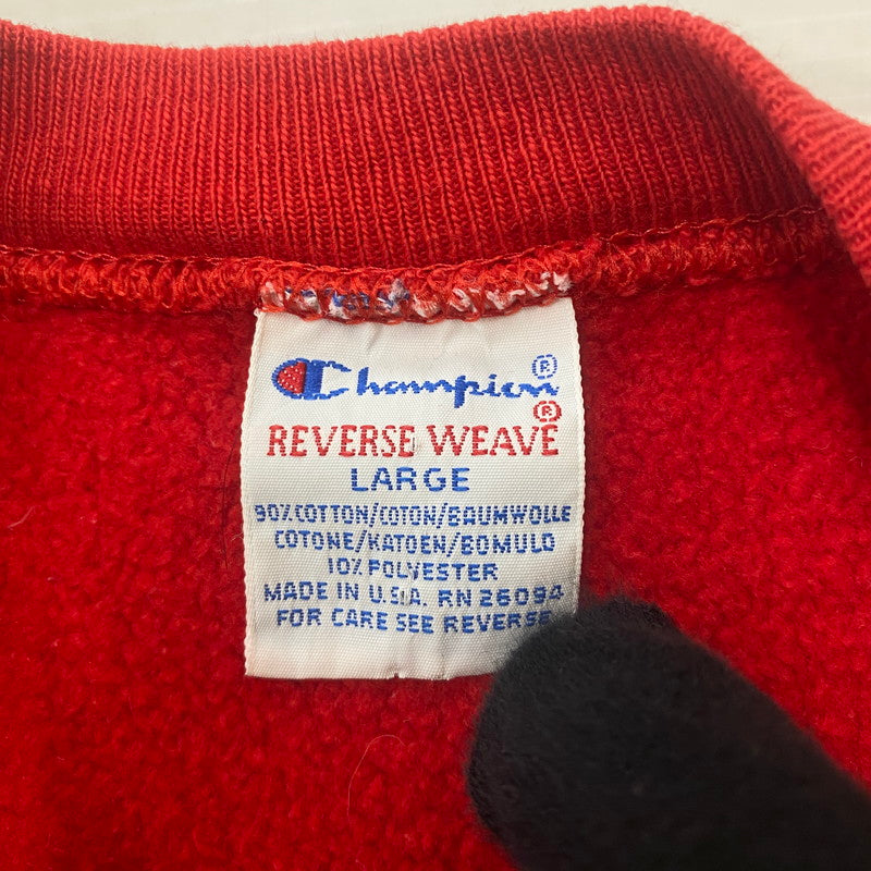 【現状渡し品】【メンズ】 Champion チャンピオン 90's REVERSE WEAVE 90年代 リバースウィーブスウェット 長袖 トップス トレーナー 刺繍タグ 目あり USA製 145-260331-yo-12-tei サイズ：L カラー：レッド 万代Net店