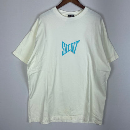 【ジャンク品】【メンズ】 SAINT Mxxxxxx SAINT MICHAEL セントマイケル 24SS RIBON SAINT TEE SM-YS8-0000-012 リボン セント Tシャツ 半袖 トップス 140-260401-ks-09-tei サイズ：XXL/※全体的に変色あり カラー：ホワイト/ブルー 万代Net店