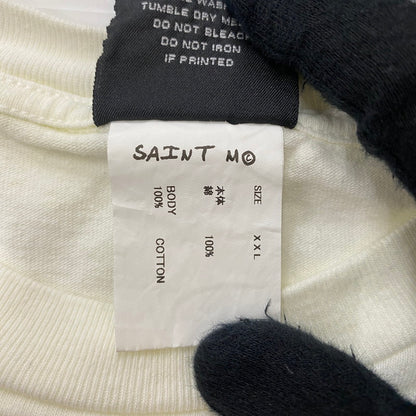【ジャンク品】【メンズ】 SAINT Mxxxxxx SAINT MICHAEL セントマイケル 24SS RIBON SAINT TEE SM-YS8-0000-012 リボン セント Tシャツ 半袖 トップス 140-260401-ks-09-tei サイズ：XXL/※全体的に変色あり カラー：ホワイト/ブルー 万代Net店