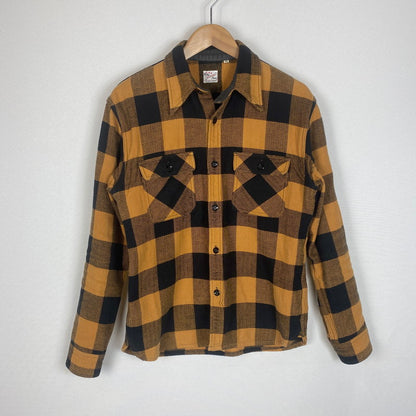 【中古品】【メンズ】 THE FLAT HEAD ザフラットヘッド HERRINGBONE CHECK SHIRT ヘリンボーン チェックシャツ 長袖 トップス 145-260331-yo-03-tei サイズ：38 カラー：オレンジ(ライトブラウン) 万代Net店