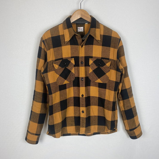 【中古品】【メンズ】 THE FLAT HEAD ザフラットヘッド HERRINGBONE CHECK SHIRT ヘリンボーン チェックシャツ 長袖 トップス 145-260331-yo-03-tei サイズ：38 カラー：オレンジ(ライトブラウン) 万代Net店