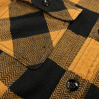 【中古品】【メンズ】 THE FLAT HEAD ザフラットヘッド HERRINGBONE CHECK SHIRT ヘリンボーン チェックシャツ 長袖 トップス 145-260331-yo-03-tei サイズ：38 カラー：オレンジ(ライトブラウン) 万代Net店