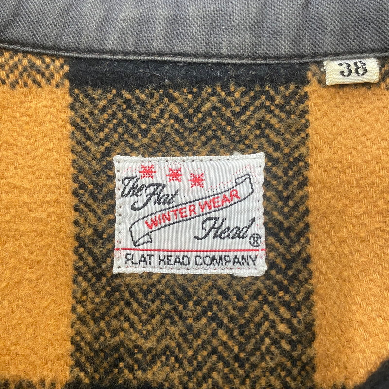 【中古品】【メンズ】 THE FLAT HEAD ザフラットヘッド HERRINGBONE CHECK SHIRT ヘリンボーン チェックシャツ 長袖 トップス 145-260331-yo-03-tei サイズ：38 カラー：オレンジ(ライトブラウン) 万代Net店